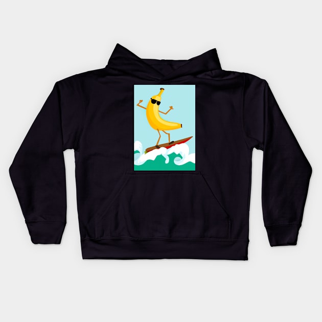 Surfing Bananna Kids Hoodie by maxcode